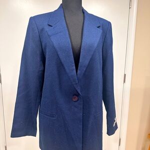 Vintage Sag Harbor Wool Navy Blue Blazer Jacket Women Size 14